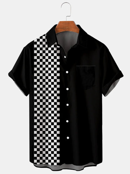 2024 Summer High Quality Black And White Plaid Creative Shirts Men's Noble Simple Style Men's And Women's Shirts Plus Size Men's