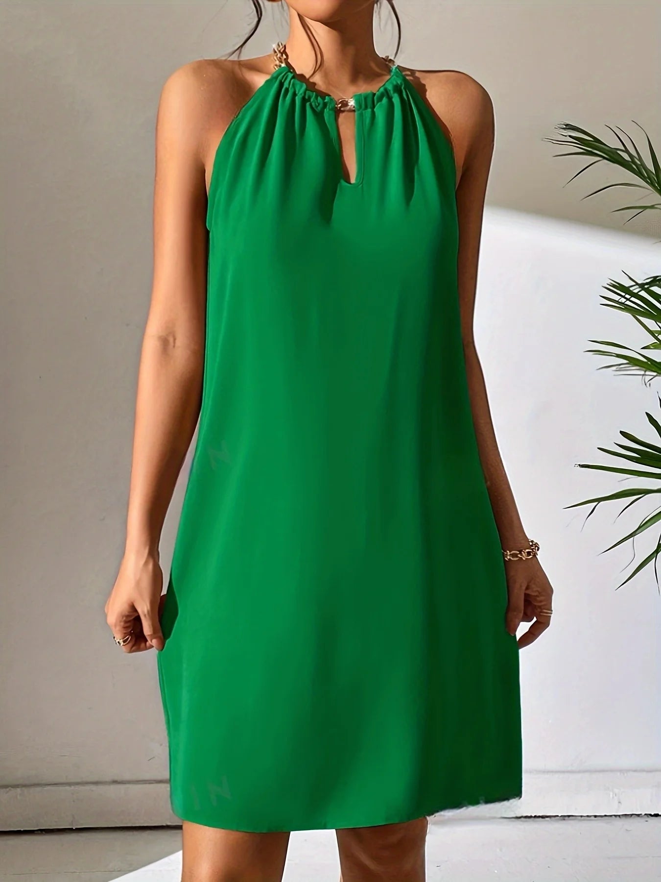 2024 New Summer Fashion Clothes Women's Green Elegant Casual Halter Sleeveless Dress Sexy Vacation Clothing