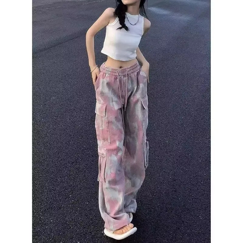 Y2K Denim Trouser Camouflage Pink Camo Cargo Pants Women Wide Leg Trousers Streetwear Hip Hop Female Loose Casual Safari Style