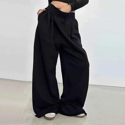 100% Cotton Loose Wide Leg Pants Women Fall Fashion Japanese High Waist Drawstring Casual Sweatpants Y2K Hip Hop Streetwear New