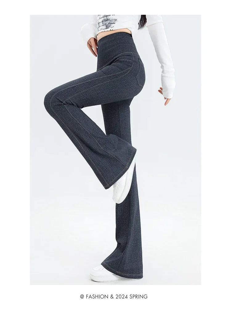 2024 New Women's Denim Shark Pants Outerwear Thin Leggings Bell-Bottom Tummy Control Underwear Summer Fashion