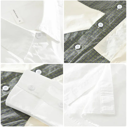 100% Cotton New White Shirt Men Spring Fall Daily Casual Long Sleeve Shirt Man Patchwork Design Shirt Streetwear Fashion Shirts
