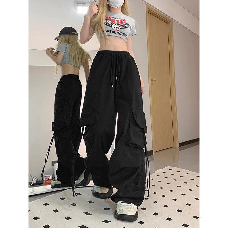 Y2K Cargo Pants Women Streetwear Oversized Wide Leg Sweatpants Harajuku Big Pockets Joggers Bf High Waist Baggy Sports Trousers