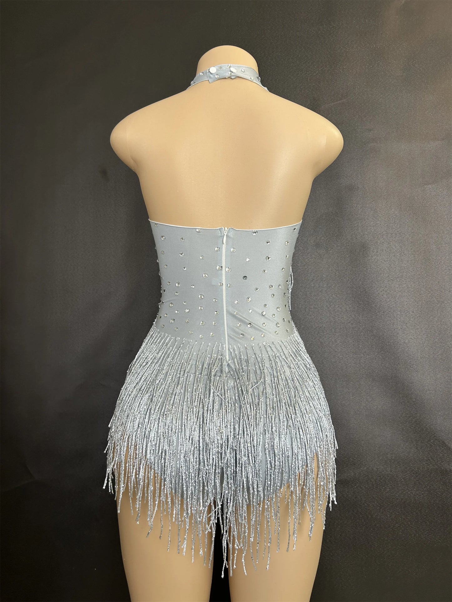 Sparkly Rhinestones Fringe Bodysuit WomenVightclub Party Dance Costume Stage Wear SexyTassel Leotard Performance Clothing 7G