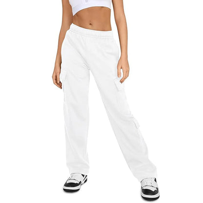 Womens Cargo Sweatpants Wide Leg Fleece Lined Pants For Women Fall Winter Baggy High Waisted Joggers Pant With Pockets Mujer