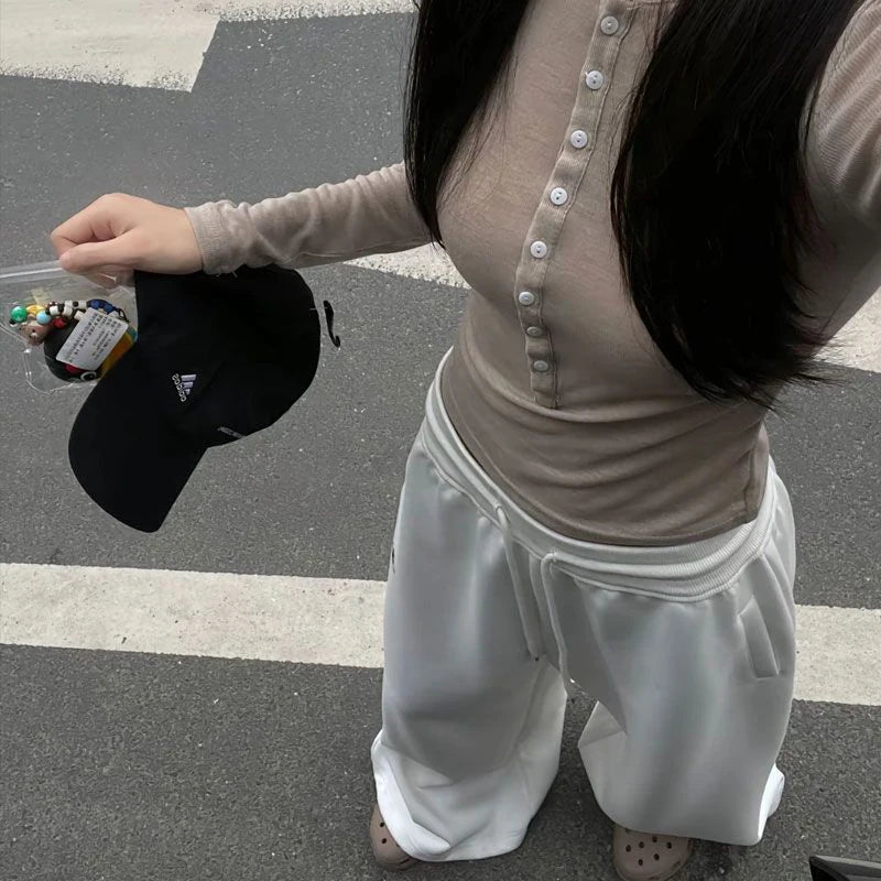 Oversize Cotton Woman Black Sweatpants Y2K Korean Streetwear Loose Casual Jogger Pants High Waist All Match Drawstring Trousers