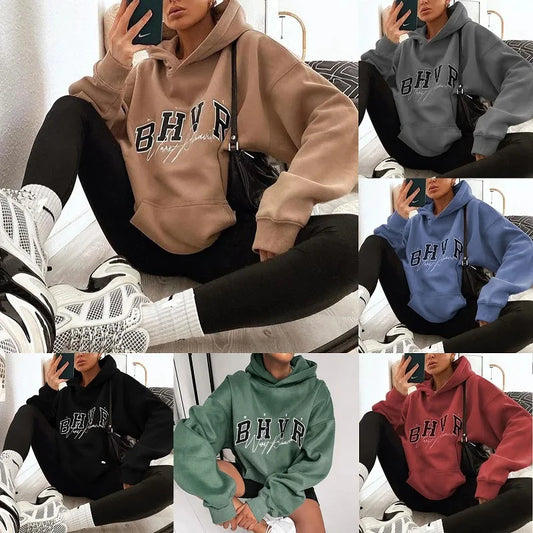 Harajuku Fashion Casual Women's Hoodie Autumn Winter Bhvr Game Letter Printing Plus Fleece Warm Long Sleeve Y2k Pullover Hoodie