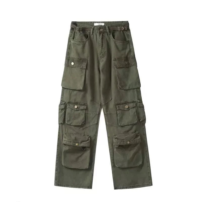 2023 American style retro street camouflage overalls women's hip-hop fried street wide-leg casual pants high street ins tide Y2K