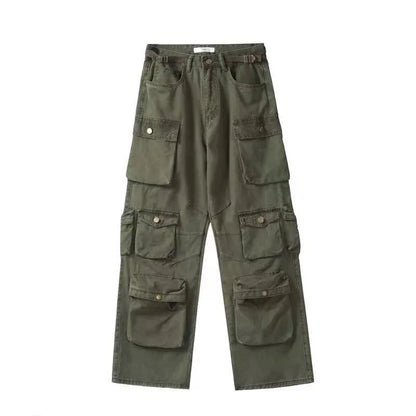 2023 American style retro street camouflage overalls women's hip-hop fried street wide-leg casual pants high street ins tide Y2K