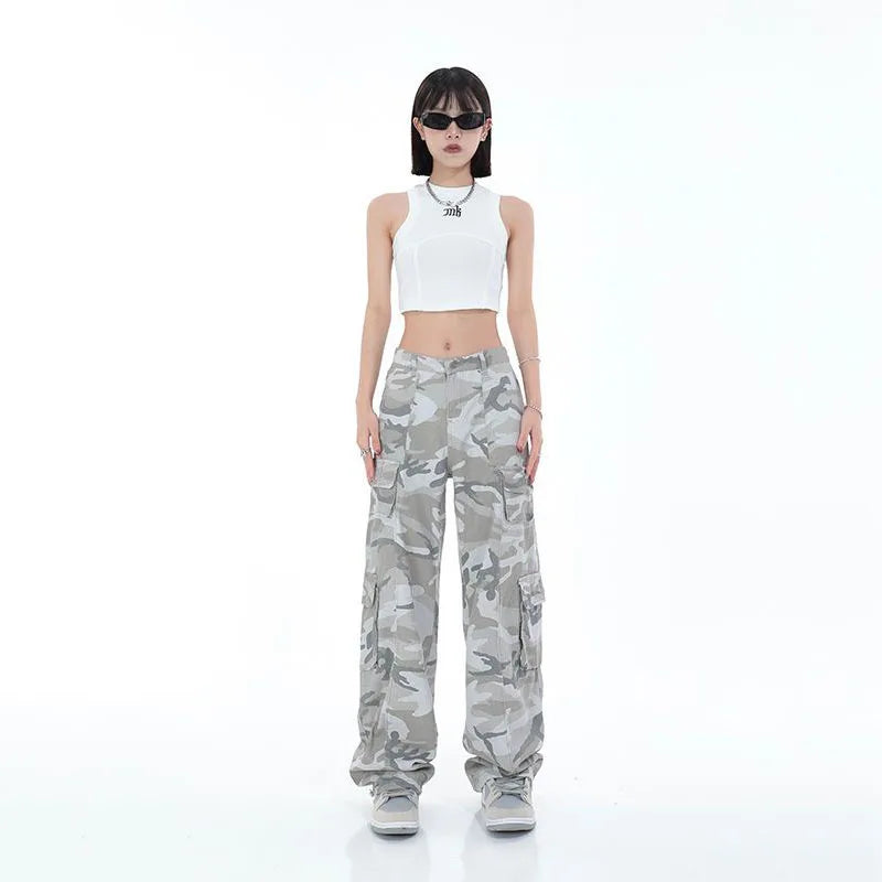 Streetwear Women Camouflage Cargo Pants Hip Hop Oversize Spring Autumn Straight New Wide Leg High Street Fashion Casual Trousers