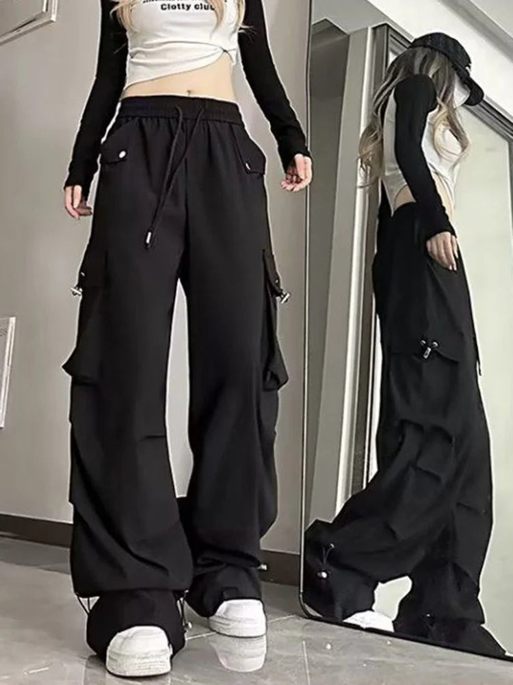 Jmprs Streetwear Cargo Pants Women Y2K High Waist Hip Hop Straight Trousers American Retro Loose Casual Bf Wide Leg Pants New