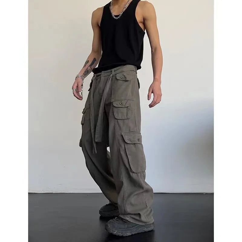 2023 American style retro street camouflage overalls women's hip-hop fried street wide-leg casual pants high street ins tide Y2K