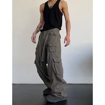 2023 American style retro street camouflage overalls women's hip-hop fried street wide-leg casual pants high street ins tide Y2K