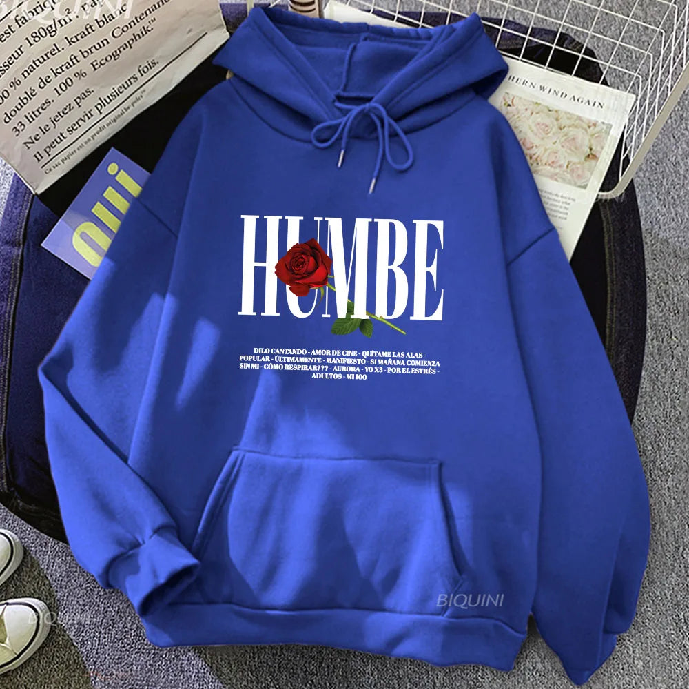 Rose Humbe Printing Hoodies Casual Winter Long Sleeve Sweatshirt for Winter/Fall Streetwear Hip Hop Unisex Soft Pullovers Hoodie