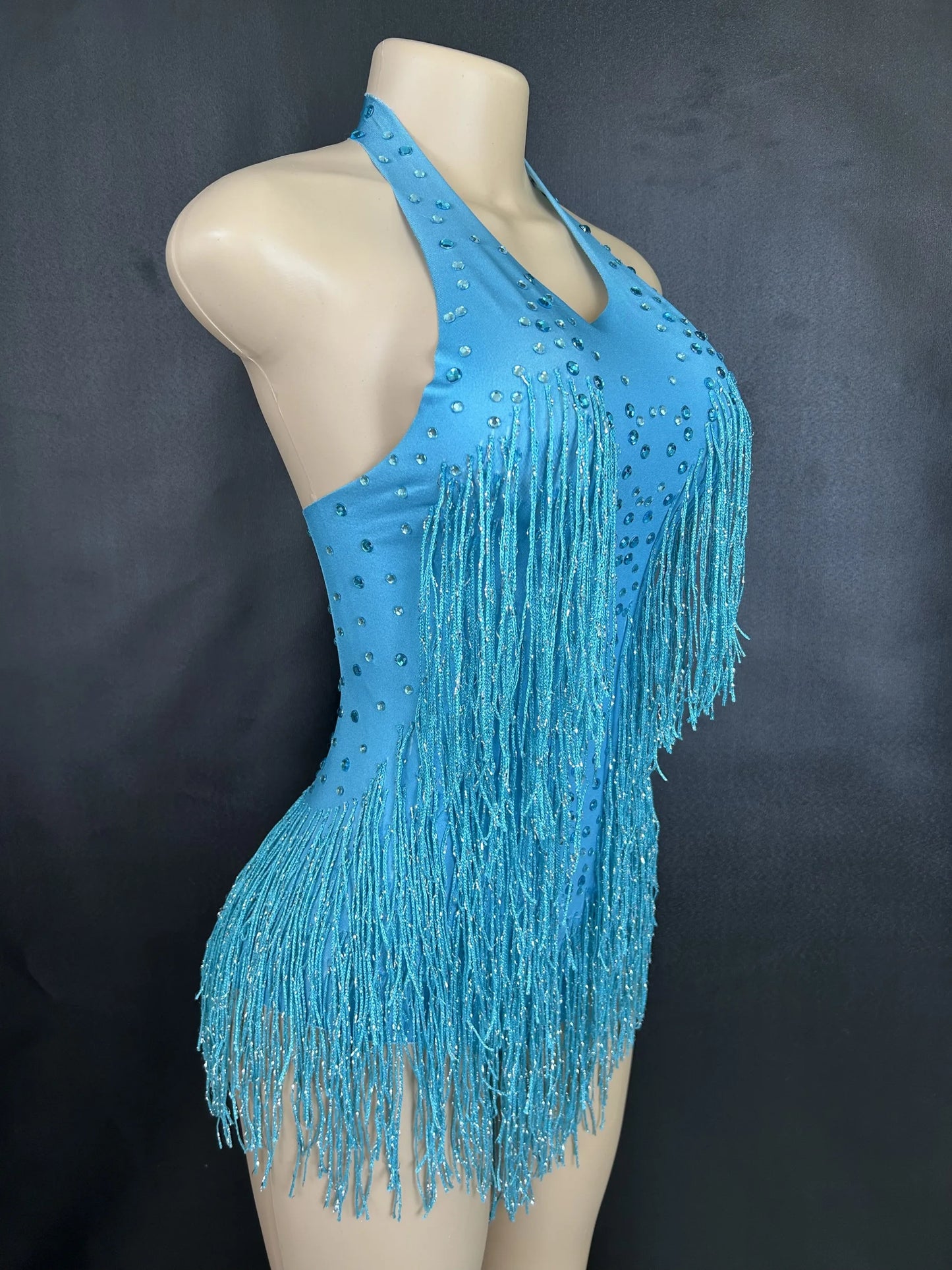 Sparkly Rhinestones Fringe Bodysuit WomenVightclub Party Dance Costume Stage Wear SexyTassel Leotard Performance Clothing 7G