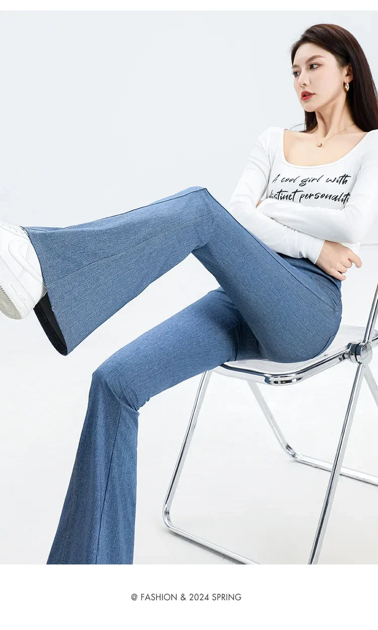 2024 New Women's Denim Shark Pants Outerwear Thin Leggings Bell-Bottom Tummy Control Underwear Summer Fashion