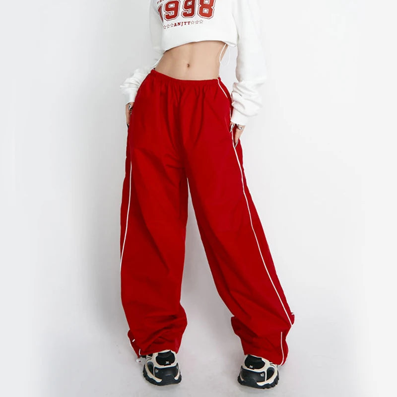 Jmprs Striped Women Cargo Pants American Style High Waist Fashion Y2K Streetwear Loose Wide Leg Pants Female Hip Hop Sweatpants