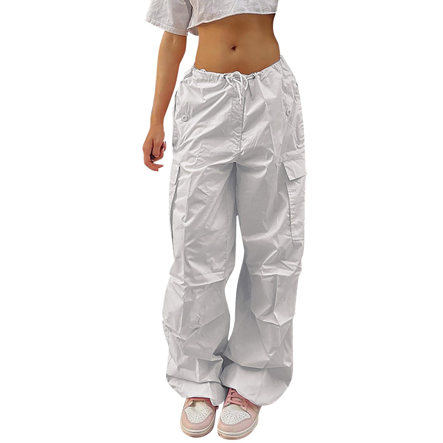 Y2K Women's Straight Cargo Pants With Pockets Loose Wide Leg Pants Hip Hop Sweatpants Casual Trousers Streetwear Pantalones