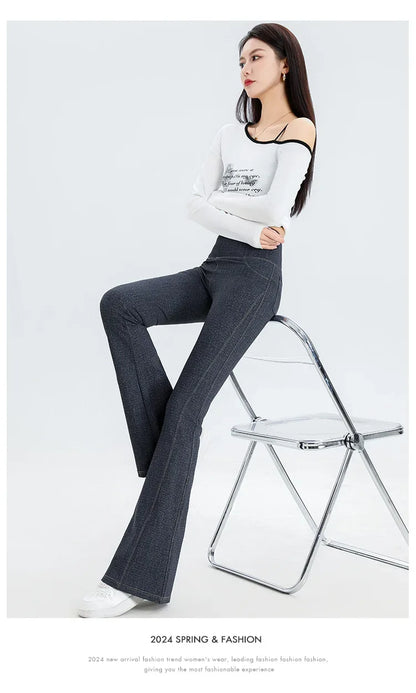 2024 New Women's Denim Shark Pants Outerwear Thin Leggings Bell-Bottom Tummy Control Underwear Summer Fashion
