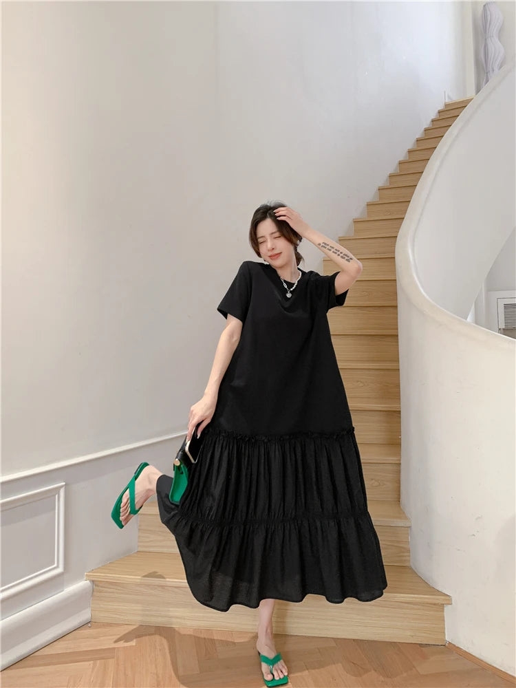 2023 Summer New Korean style dress  Short Sleeve Dress Long Large
