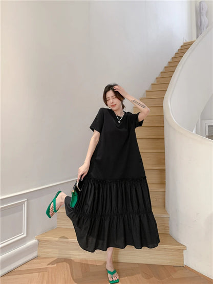 2023 Summer New Korean style dress  Short Sleeve Dress Long Large