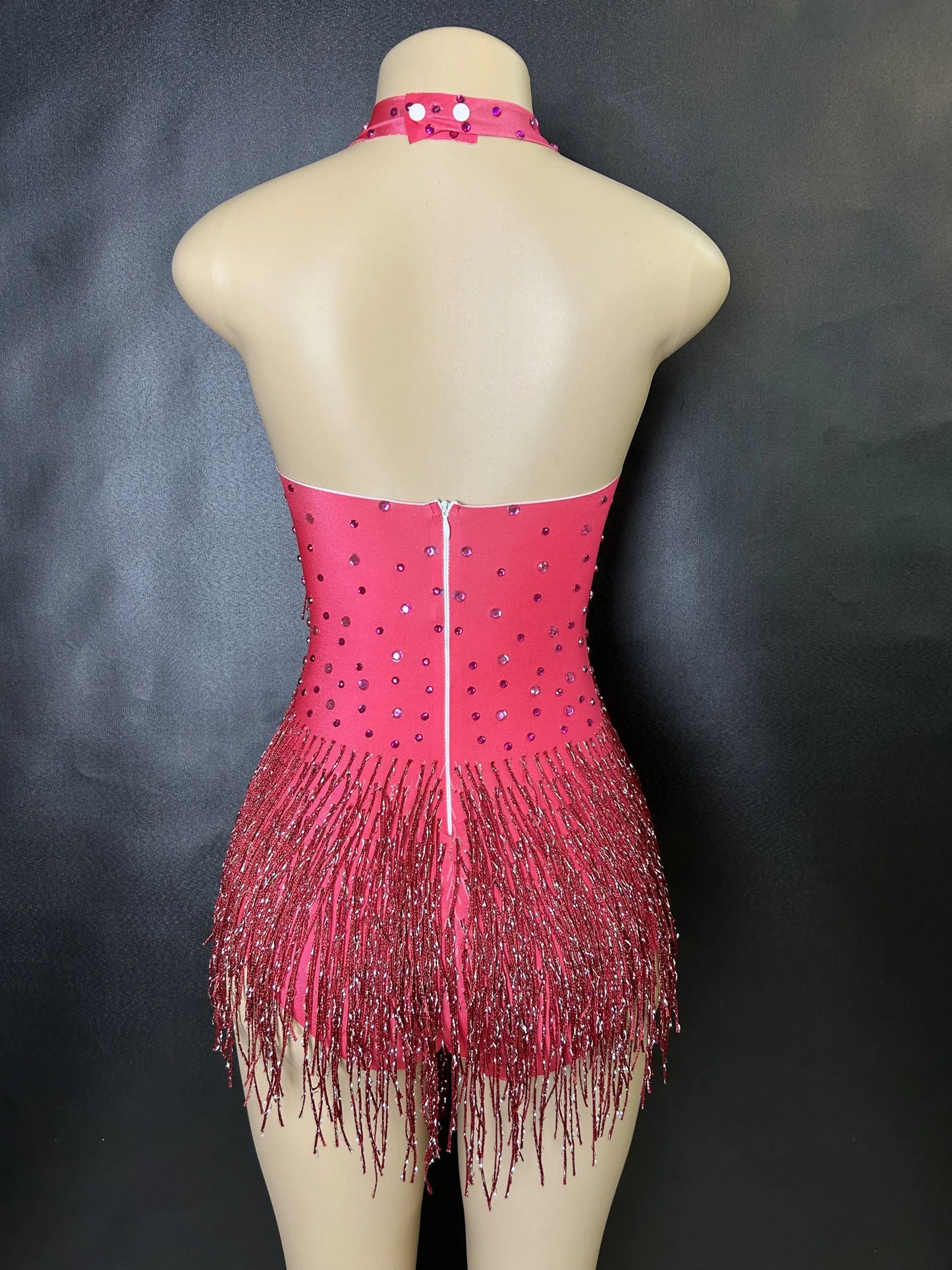 Sparkly Rhinestones Fringe Bodysuit WomenVightclub Party Dance Costume Stage Wear SexyTassel Leotard Performance Clothing 7G