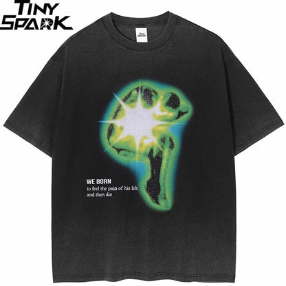 2024 Men Washed Black T-Shirt Hip Hop Streetwear Oversized Graphic T Shirt Cotton Harajuku Vintage Tshirt Unisex Tops Tees Y2K