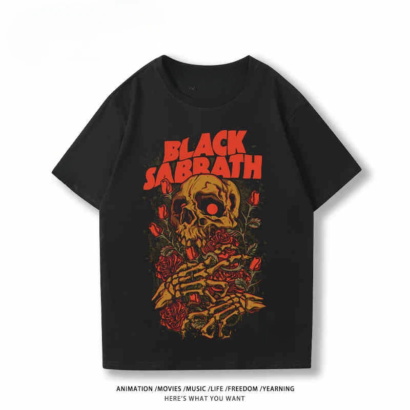 2024 New Black Sabbath Rock Band T-shirt Boys Theme Printed European and American Trend Summer Cotton Short Sleeve