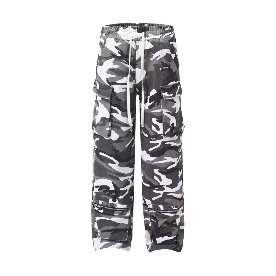 Y2k Baggy Cargo Pants For Women Camo Print Pants Streetwear Hip Hop Joggers Sweatpants Drawstring Casual Loose Wide Leg Trousers