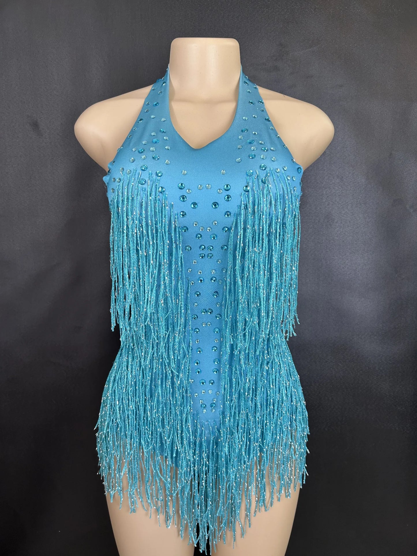 Sparkly Rhinestones Fringe Bodysuit WomenVightclub Party Dance Costume Stage Wear SexyTassel Leotard Performance Clothing 7G