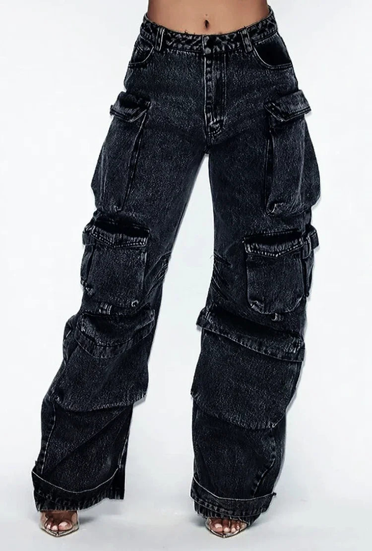 2023 American style retro street camouflage overalls women's hip-hop fried street wide-leg casual pants high street ins tide Y2K