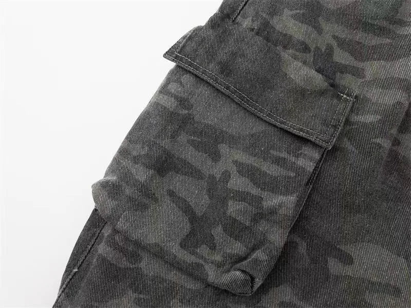 2023 American style retro street camouflage overalls women's hip-hop fried street wide-leg casual pants high street ins tide Y2K
