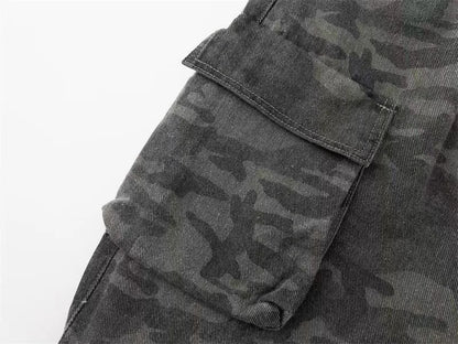 2023 American style retro street camouflage overalls women's hip-hop fried street wide-leg casual pants high street ins tide Y2K