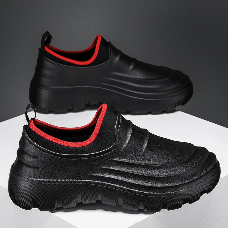 STRONGSHEN Men Kitchen Clogs Chef Shoes Waterproof Rain Boots Outdoor Comfortable Flat Oil-proof Non-Slip Work Fishing Shoes