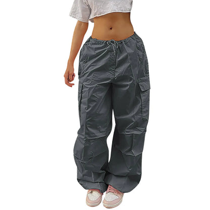 Y2K Women's Straight Cargo Pants With Pockets Loose Wide Leg Pants Hip Hop Sweatpants Casual Trousers Streetwear Pantalones