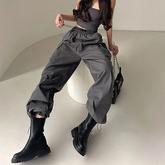 MEXZT Y2K Cargo Pants Women Streetwear High Waist Baggy Drawstring Joggers Sweatpants Loose Casual Oversize Wide Leg Trousers