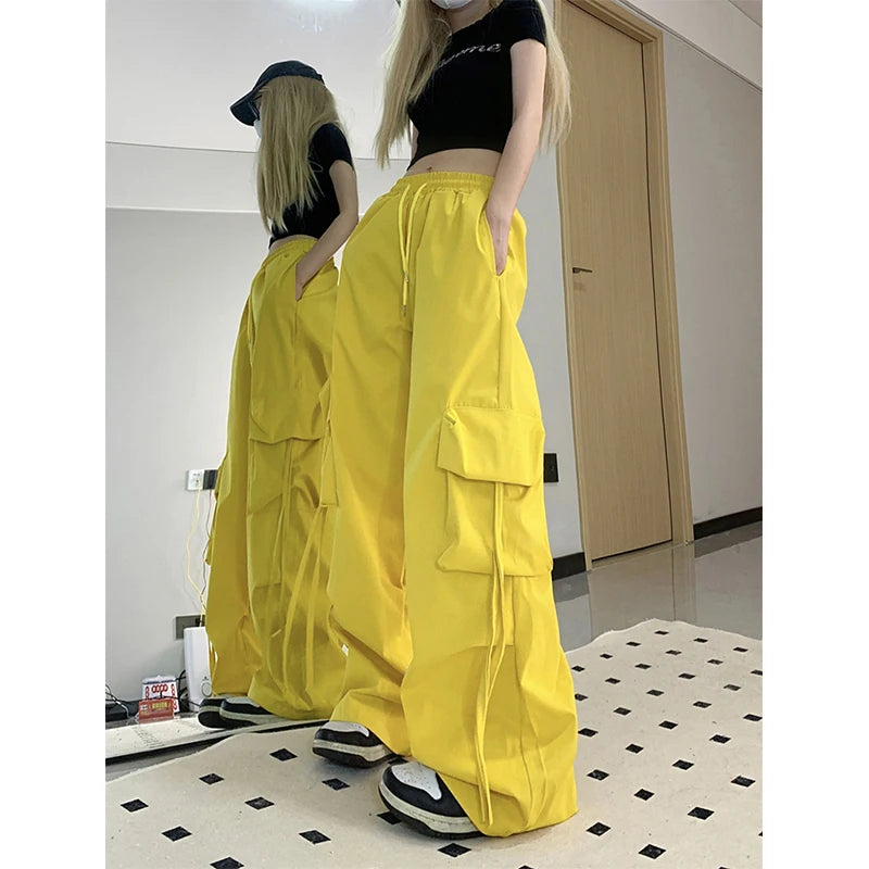 Y2K Cargo Pants Women Streetwear Oversized Wide Leg Sweatpants Harajuku Big Pockets Joggers Bf High Waist Baggy Sports Trousers