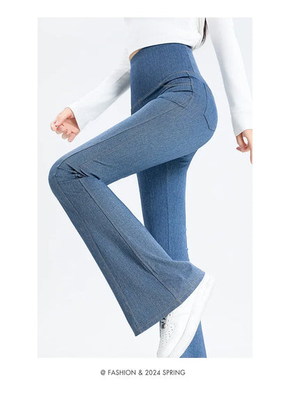 2024 New Women's Denim Shark Pants Outerwear Thin Leggings Bell-Bottom Tummy Control Underwear Summer Fashion