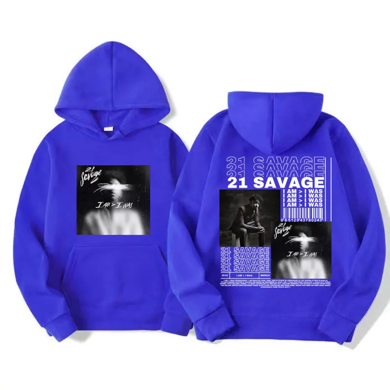 Rapper 21 Savage I Am I Was Album Cover Hoodies Men's Women Hip Hop Vintage Style Hoodie Fashion Oversized Sweatshirt Streetwear