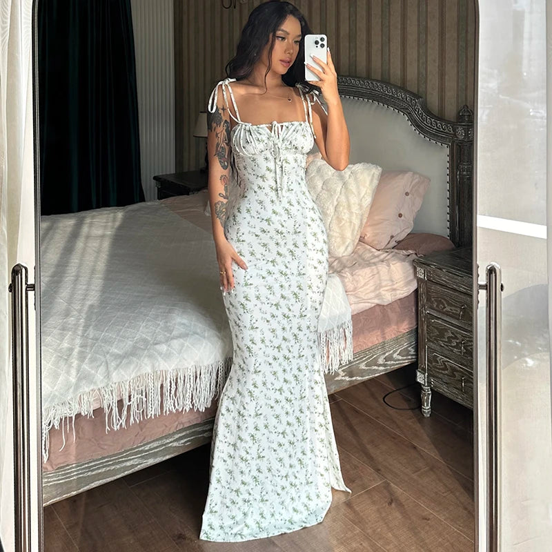 Hugcitar Women Elegant Floral Beach Vacation Bodycon Streetwear Long Dress 2023 Summer Clothes Wholesale Items For Business