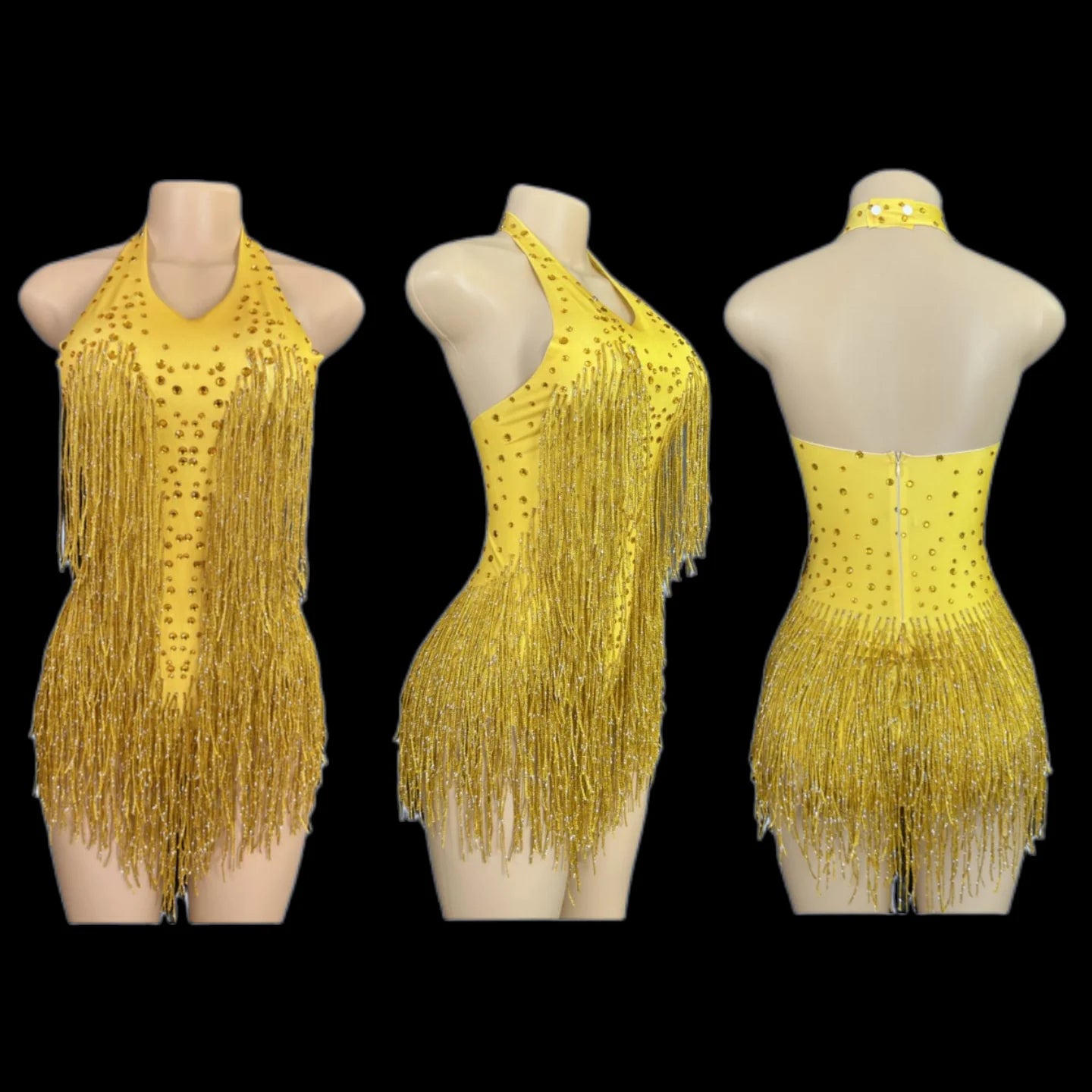 Sparkly Rhinestones Fringe Bodysuit WomenVightclub Party Dance Costume Stage Wear SexyTassel Leotard Performance Clothing 7G