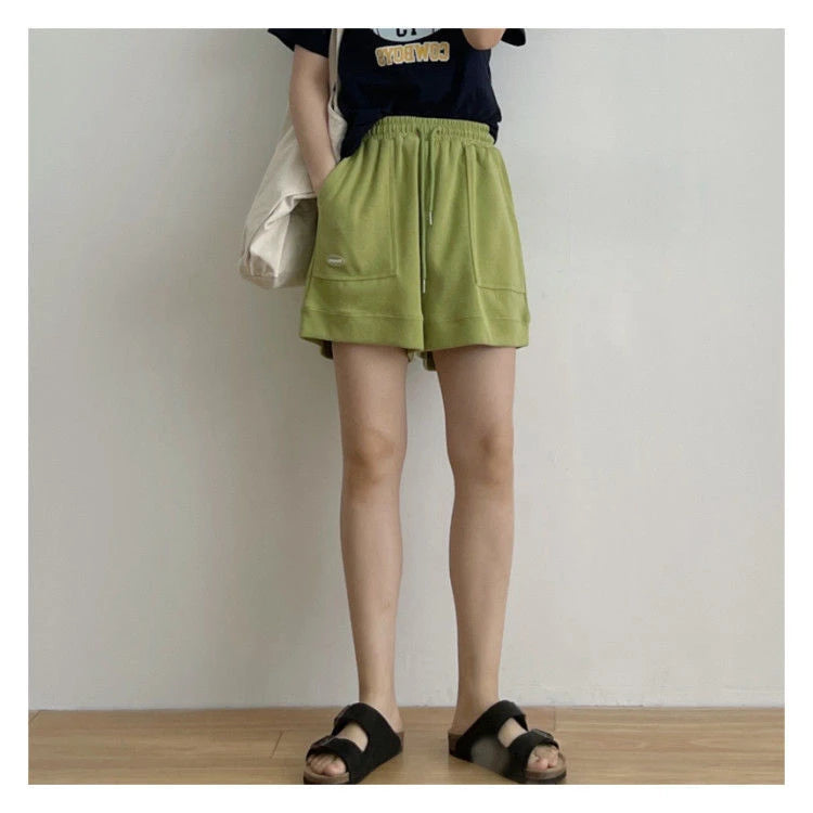 High-waisted Slim Casual Sports Shorts WOMEN'S New Korean Version of Loose Wide-legged Drawstring A- string Pants