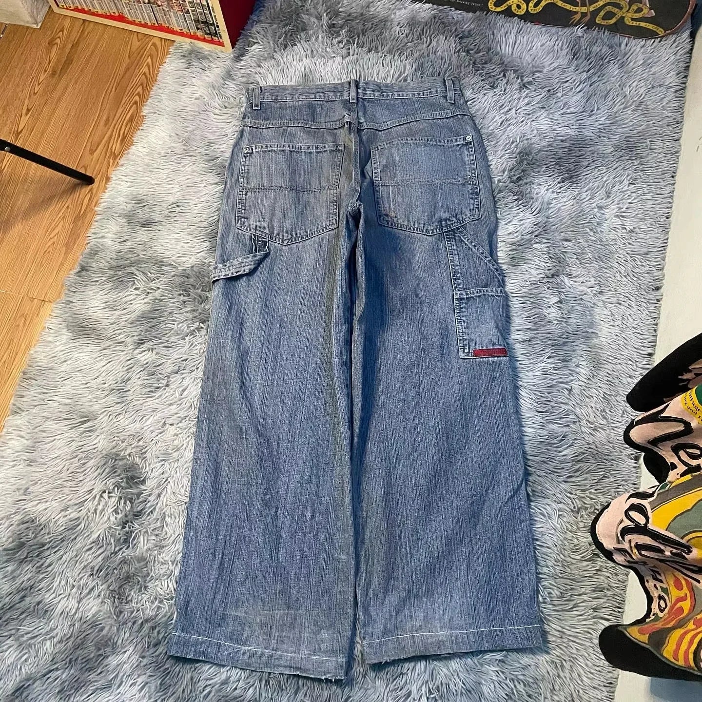 Dice Embroidered Baggy Jeans Y2K Clothes Men Women Harajuku Hip Hop Embroidered Vintage Blue Baggy Jeans Low Rise Wide Leg Pants