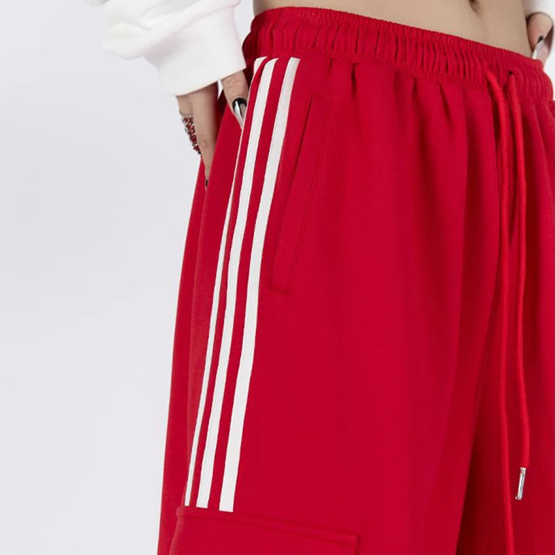 Jmprs Striped Women Cargo Pants American Style High Waist Fashion Y2K Streetwear Loose Wide Leg Pants Female Hip Hop Sweatpants