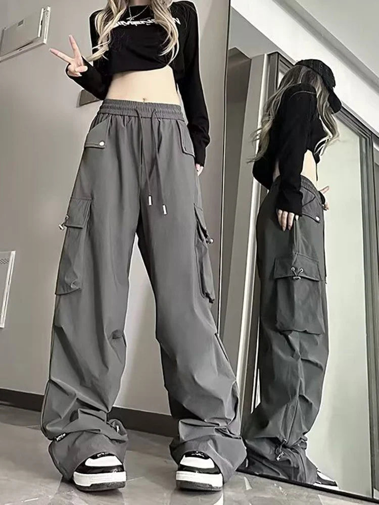 Jmprs Streetwear Cargo Pants Women Y2K High Waist Hip Hop Straight Trousers American Retro Loose Casual Bf Wide Leg Pants New