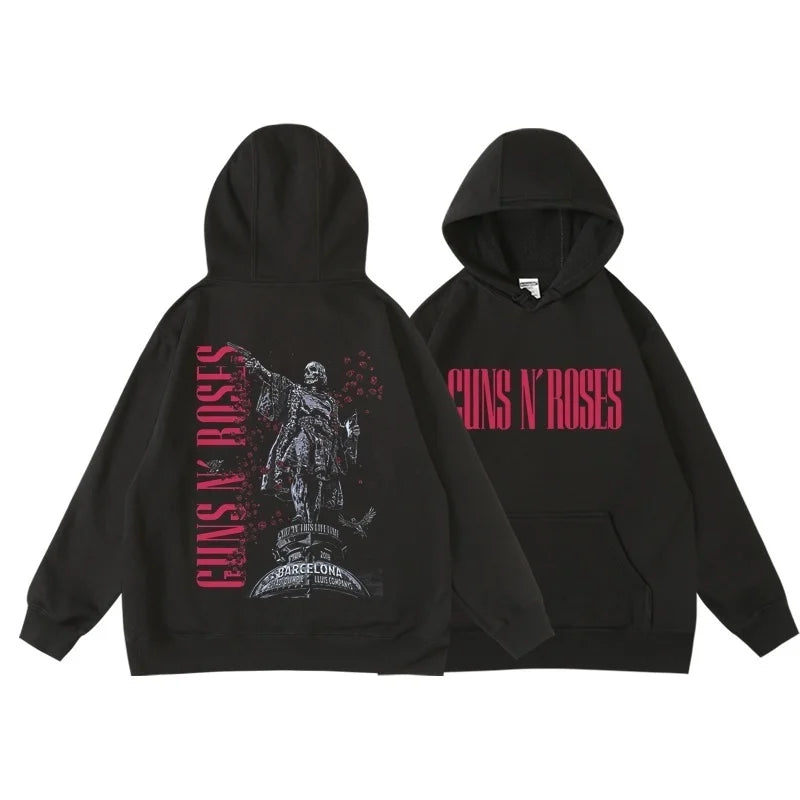 Guns N' Roses We'Re Back Retro Street Style Hoodie For Women O-Neck Pocket Pullover Fleece Hoody Breathable Pullover Woman Hoody